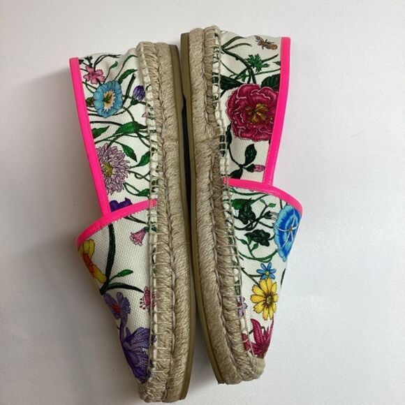 Gucci Flora Neon Trim Espadrilles White multicolor Fuxia Size EU 38 - Picture 9 of 15